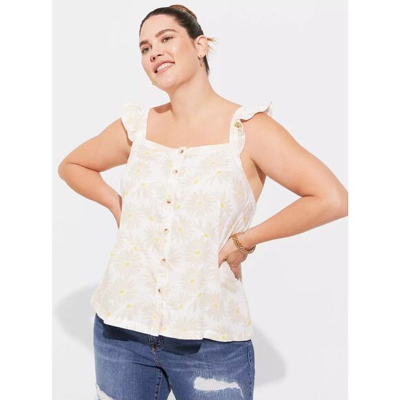 Torrid Double Gauze Ruffle Button Front Tank Top • Size 3X - Picture 4 of 13